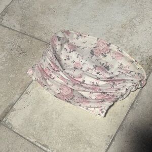 white and pink floral tube top